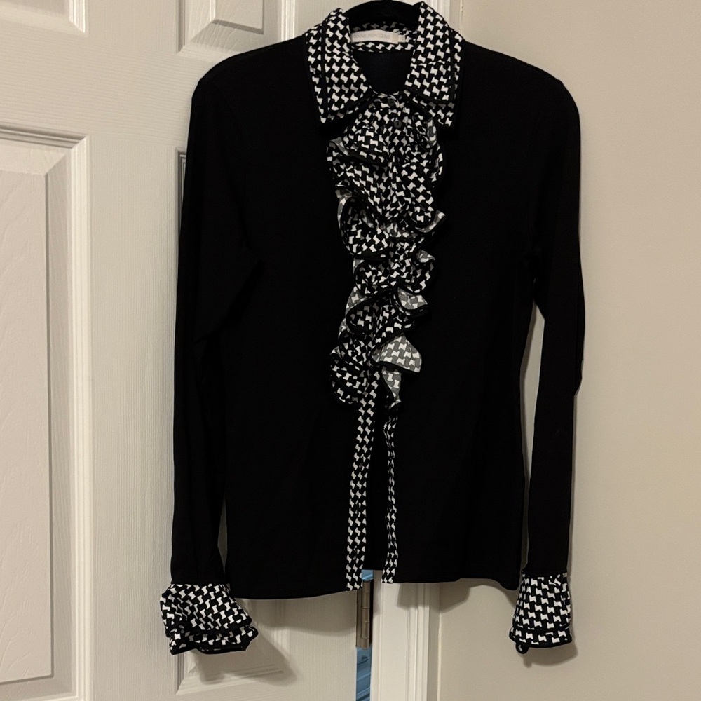 Anne Fontaine Black and White Ruffle Blouse